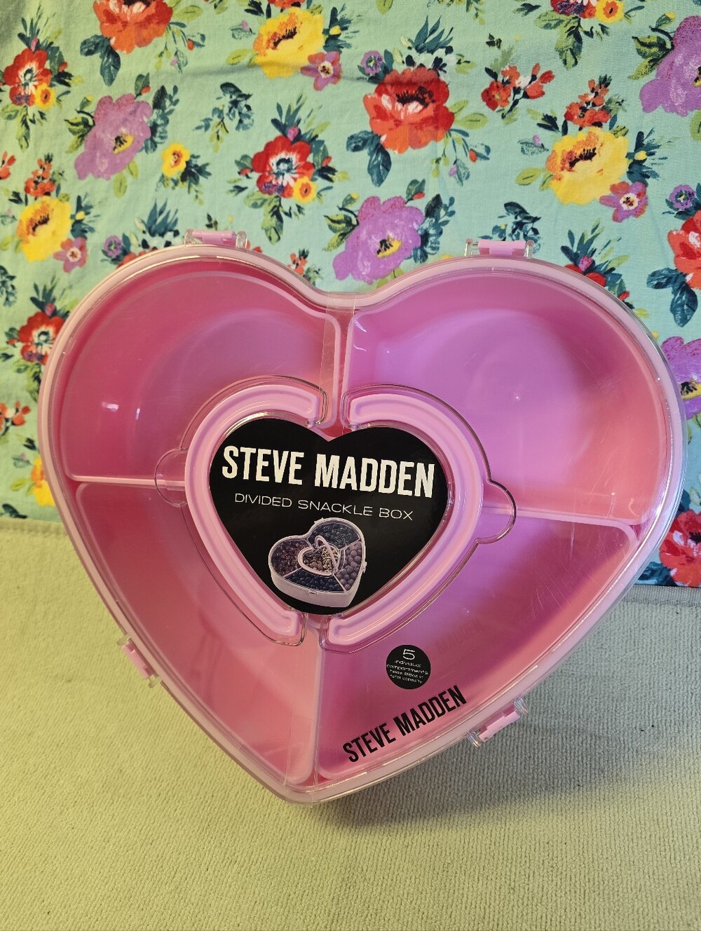 Steve Madden Pink Heart Snack Container Snack Box Serving Tray W/ Lid & Handle